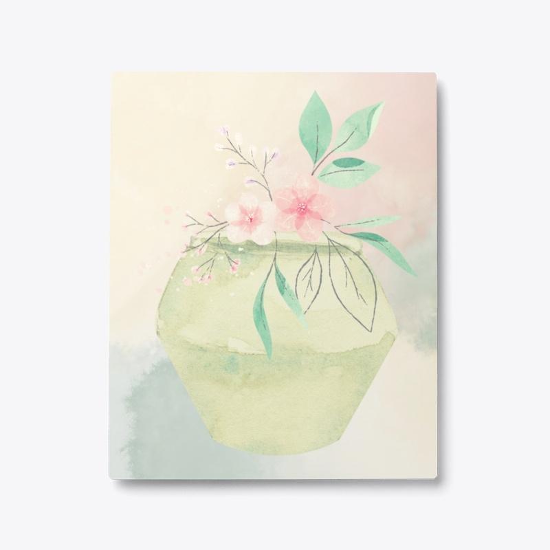 Pretty pink flowers in large green vase