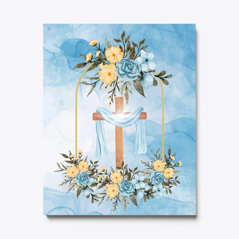 Christian Cross with Pretty Flowers 