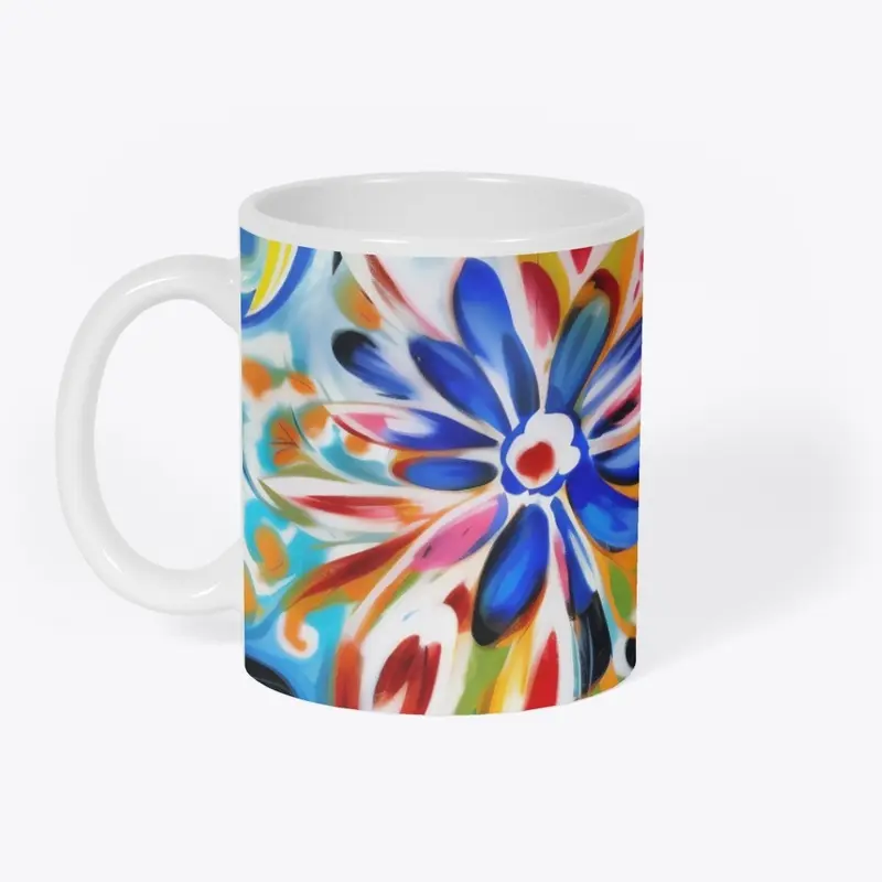 Bold Red, Blue, Yellow, Flower Print