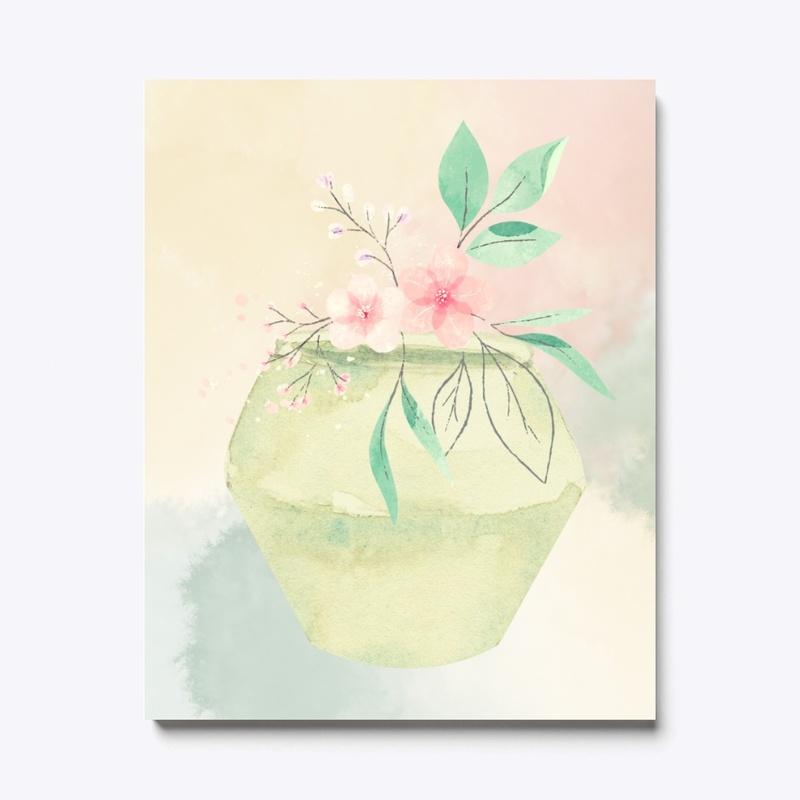 Pretty pink flowers in large green vase