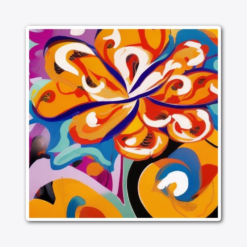 Bright Orange Floral Abstract Print 