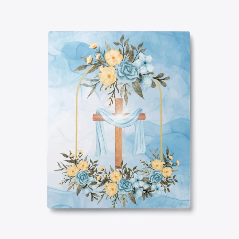 Christian Cross with Pretty Flowers 